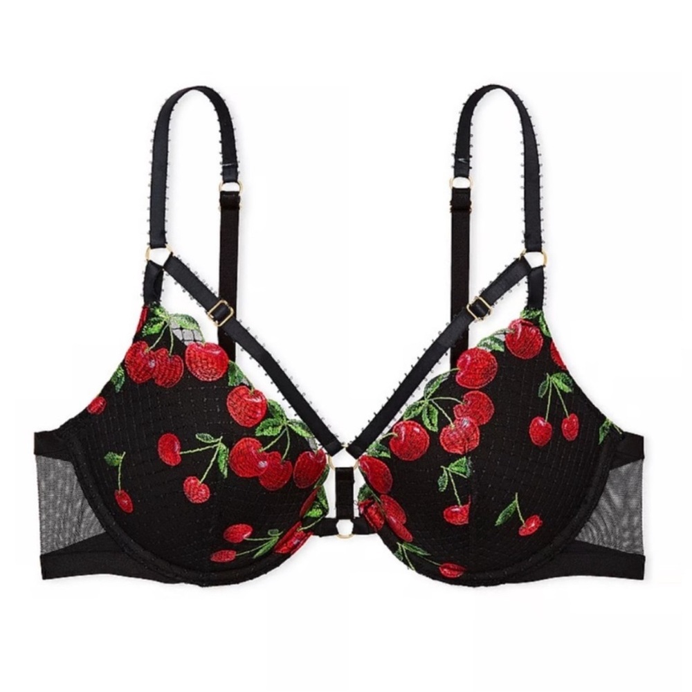 Victoria's Secret Black Bra with Cherry Embroidery